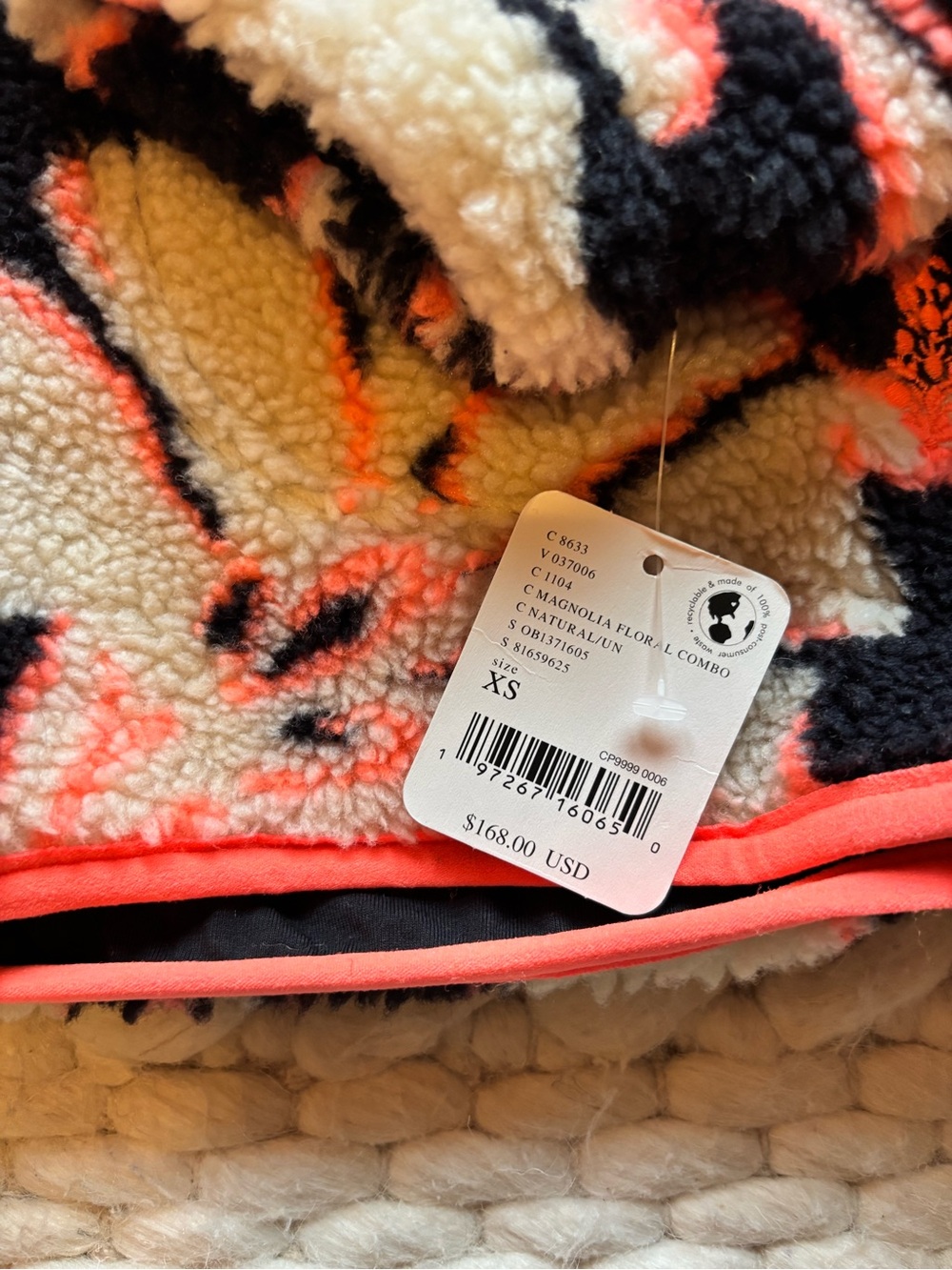 Free People Magnolia Floral Sherpa Jacket in Natural, Coral & Black - XS